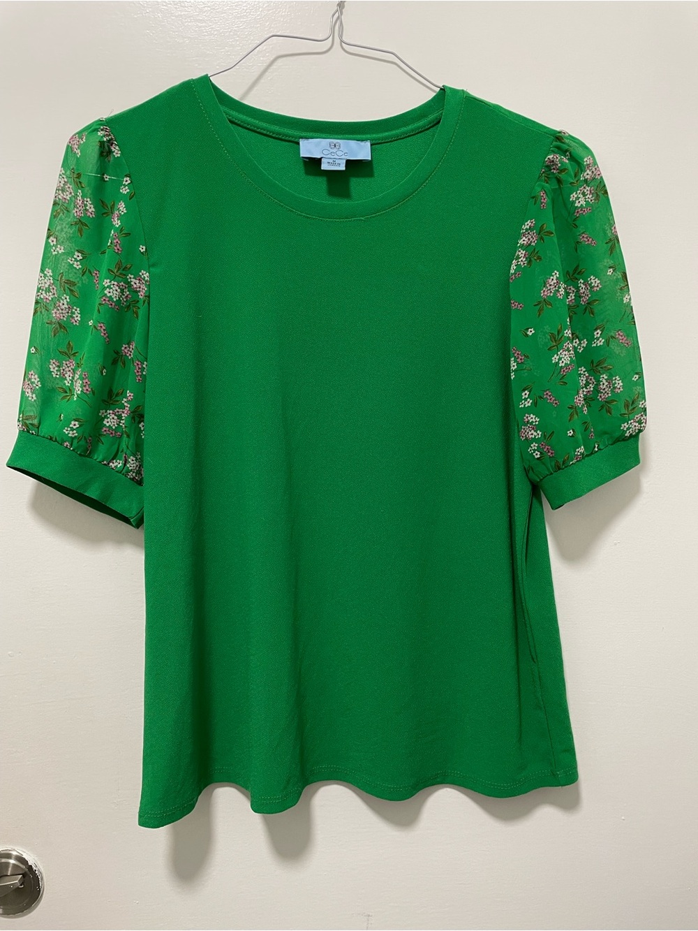 CeCe Green Top with Floral Sleeves